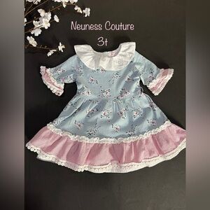 Neuness couture 3t spanish dress / blue pink white